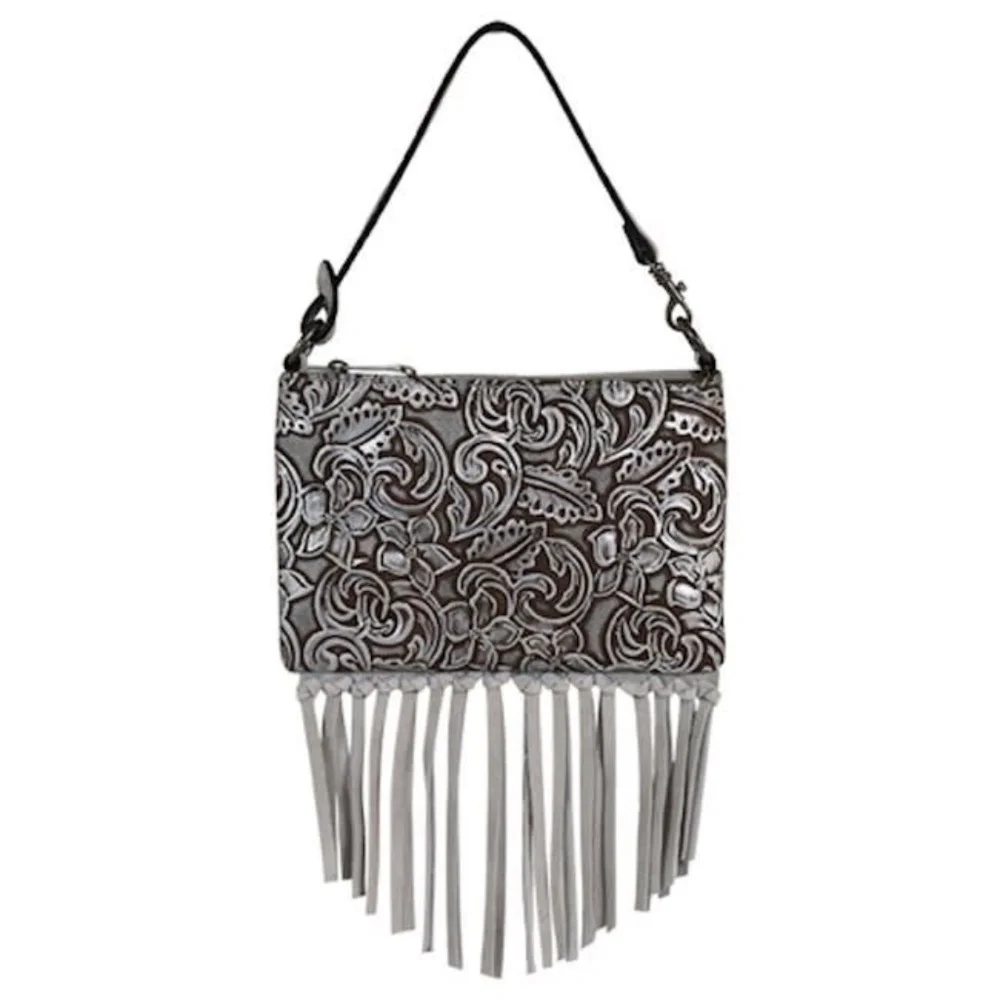 Justin Silver Wash Shoulder Bag w/ Leather Accents - NWT